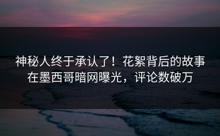 神秘人终于承认了！花絮背后的故事在墨西哥暗网曝光，评论数破万