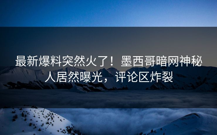 最新爆料突然火了！墨西哥暗网神秘人居然曝光，评论区炸裂